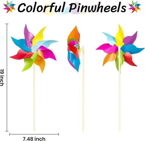 Miniatura 2 de HOOSUN Paquete de 12 Molinillos Arcoíris para Patio y Jardín, Decoraciones Arcoíris para Fiestas de Niños, Molinillos de Viento de Jardín Coloridos