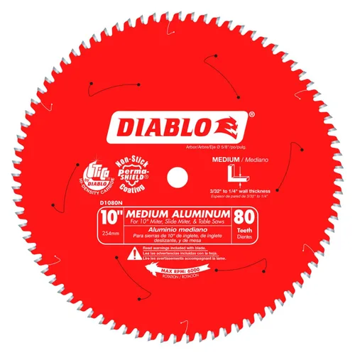 Freud D1080N Diablo 10-pulgadas 80 dientes TCG y plástico hoja de sierra de corte con 58 pulgadas Cenador de metales no ferrosos y revestimiento