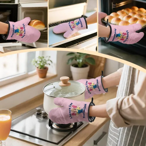 Miniatura 6 de Always Use Protection - Juego de guantes de horno y soportes para ollas, divertidos guantes de cocina retro para panaderos, regalos de inauguración