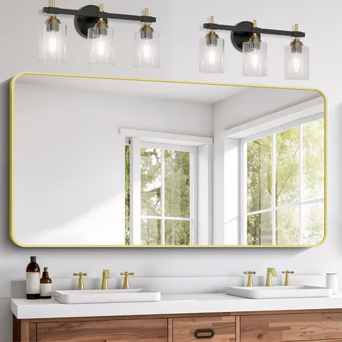Miniatura 18 de FORBATH - Espejo de baño negro para sobre lavabo, espejo de pared de 16x24 pulgadas con marco de metal, esquinas redondeadas para baño, dormitorio