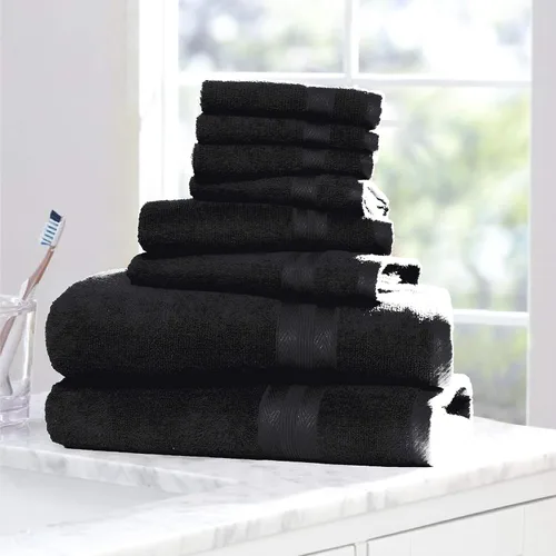 Miniatura 5 de BOUTIQUO Juego de toallas negras – Juego de 8 toallas de baño – 100% algodón hilado en anillo, 2 toallas de baño de 27 x 54, 2 toallas de mano de 16