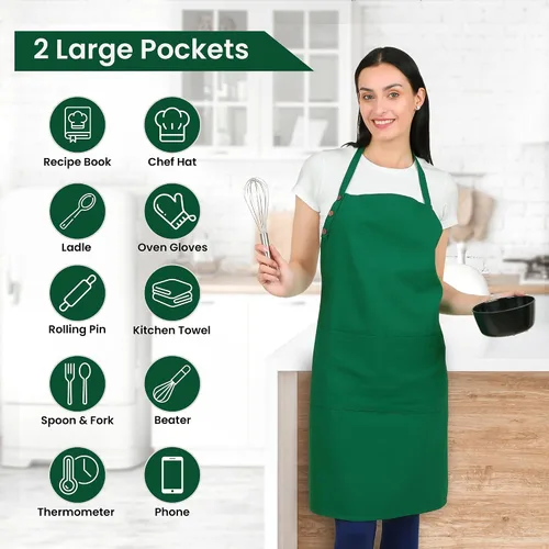 Miniatura 4 de Delantal de cocina de algodón resistente a las gotas de agua con delantales ajustables para mujer con bolsillos 8 opciones de color para cocinar