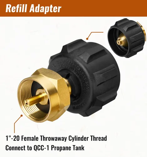Miniatura 2 de CALPOSE Adaptador de recarga de propano, llena botellas de 1 libra de tanque de 20 libras, se adapta al tanque de propano QCC1/tipo 1 y conector