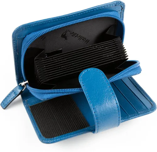 Miniatura 5 de WalletBe Cartera RFID de acordeón de cuero para mujer con monedero, Azul, contemporáneo