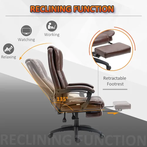Miniatura 6 de Vinsetto Silla de oficina de masaje de respaldo alto con vibración de 6 puntos, 5 modos, silla ejecutiva, silla giratoria de piel sintética