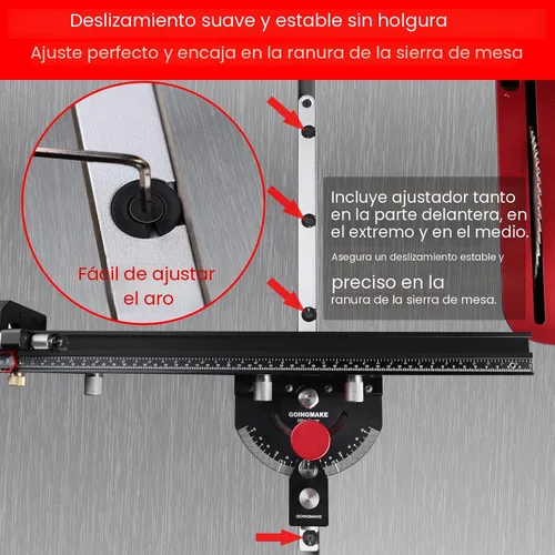 Miniatura 7 de GOINGMAKE Calibre de inglete para sierra de mesa con parada de volteo microajustable y valla extensible y parada de ángulo rápido para sierra