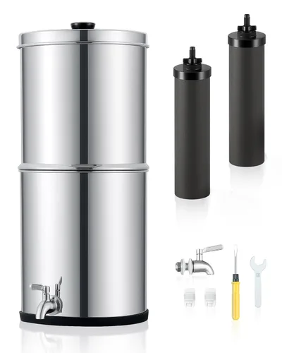 CO-Z Sistema de filtro de agua alimentado por gravedad, sistema de filtración de agua de encimera de 2.25 galones, purificador de agua por gravedad