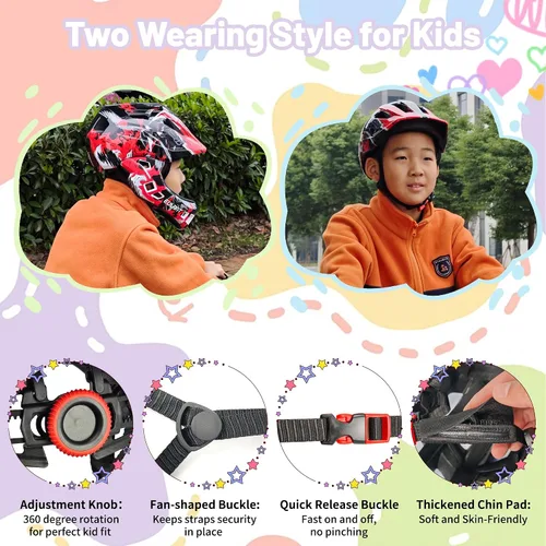 Miniatura 4 de EULANT Casco integral para niños con protector de barbilla, casco de bicicleta para niñas y niños de 6 años, se adapta a cabezas de 48 a 22.0 in