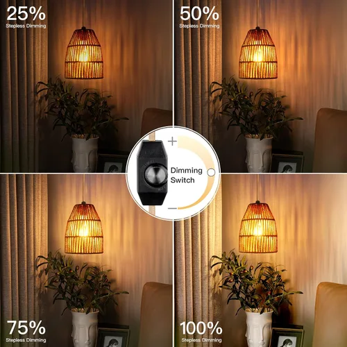 Miniatura 4 de Lámpara colgante enchufable, luces colgantes con cable de algodón dorado de 15 pies e interruptor de atenuación continuo, pantalla de cuerda
