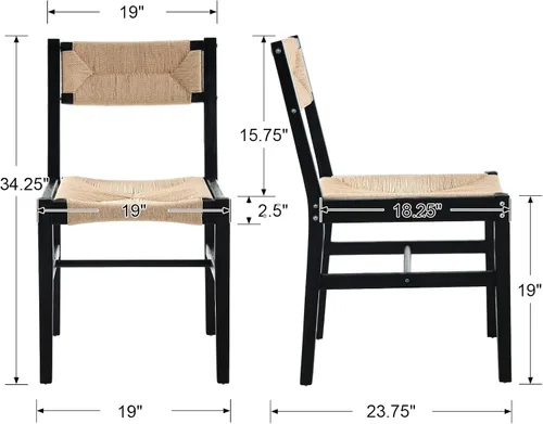 Miniatura 2 de BESTANO Juego de 2 sillas de comedor de ratán tejido, sillas de comedor bohemias de mimbre estilo granja, silla de comedor de caña de madera negra