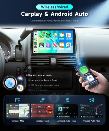 Miniatura 3 de Radio de coche Android 15 para Honda CRV 2002-2006 estéreo de coche con Carplay inalámbrico Android Auto podofo 9 pulgadas 1080P 2.5D pantalla