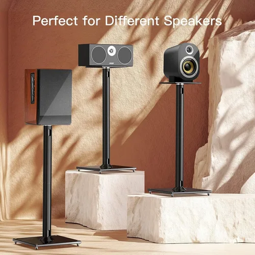 Miniatura 2 de Perlegear, juego de soportes universales para altavoces de sonido envolvente de hasta 22 libras - 28 pulgadas, soportes para estante de altavoces