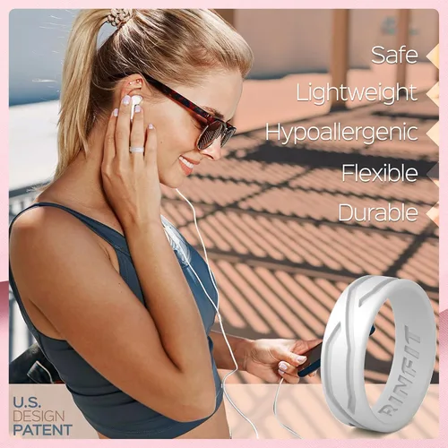 Miniatura 2 de Anillo de boda de silicona para hombres y mujeres paquete de 4 5 anillas diseño de anillos de goma de silicona cómodo y duradero juego a juego
