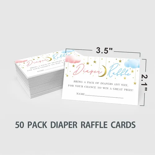 Miniatura 4 de Juegos de baby shower, 1 letrero de pie para rifas de pañales con 50 boletos para rifas de pañales, estrellita centelleante, luna dorada
