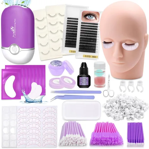 Kit de extensión de pestañas para principiantes, juego de suministros profesionales para extensión de pestañas con cabeza de maniquí, pegamento para