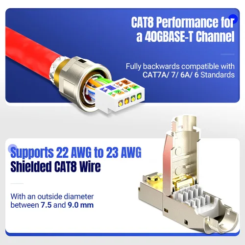 Miniatura 3 de AMPCOM STP CAT8 RJ45 Conector de aleación de zinc sin herramientas Ethernet Terminación de campo Enchufe modular -6