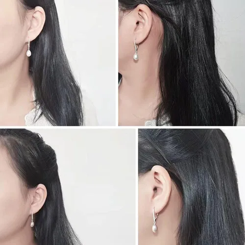 Miniatura 7 de Aretes colgantes de plata de ley 925 de 8 a 0.354in, color negro, blanco, gris, perla cultivada en agua dulce, joyería para mujeres y niñas