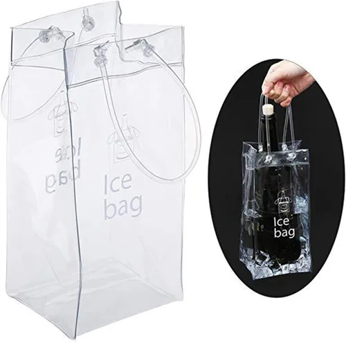 Miniatura 7 de Bolsa de vino de hielo, portátil, plegable, transparente, con asa, para fiestas, exteriores, champán, cerveza fría, vino blanco, bebidas frías
