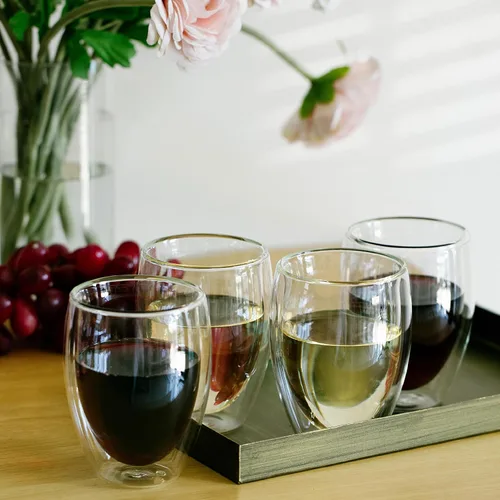 Miniatura 5 de BTaT - Copas de vino sin tallo de doble pared, 12 onzas, juego de 4, vaso de vino estándar con borde liso para bebidas frías y calientes, regalos