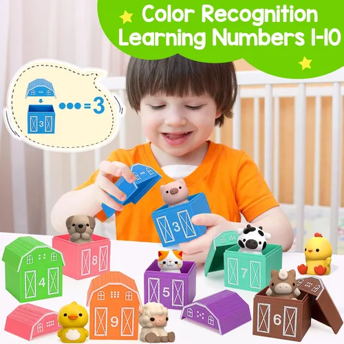 Miniatura 2 de KMUYSL Juguetes para niños y niñas de 1, 2, 3 años, set de juguetes de animales de granja, habilidades de conteo, combinación de colores, regalo