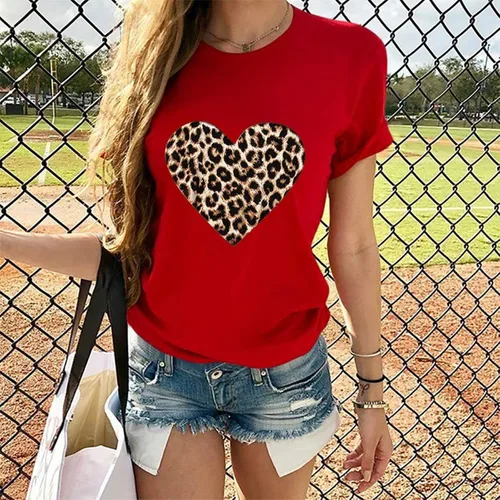 Miniatura 25 de Camisetas de manga corta con estampado de corazón para mujer, camisetas de ajuste regular, linda y divertida, ropa de regalo 2023