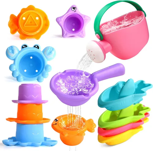 Fajiabao Juguetes de baño para bebés de 1 a 3 años, juguetes de baño sin moho para bañera de 2 a 4 años, juguetes de agua para niñas de 1 año o más,