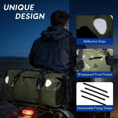 Miniatura 3 de Haimont Bolsa de lona impermeable con correas de fijación rápida para motociclismo, rafting, canotaje, SUP, kayak, viajes, 50L/70L Verde militar