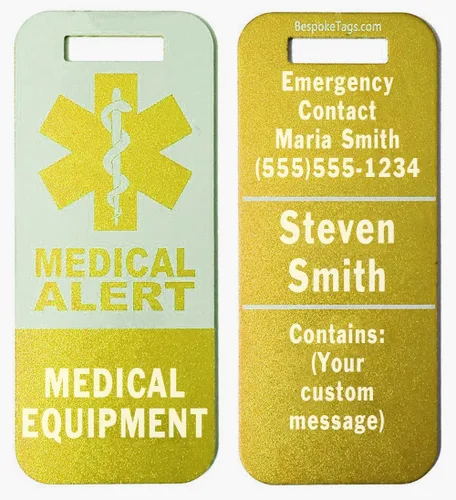Miniatura 12 de Etiqueta de alerta médica Equipo médico - Información grabada personalizada (negro)