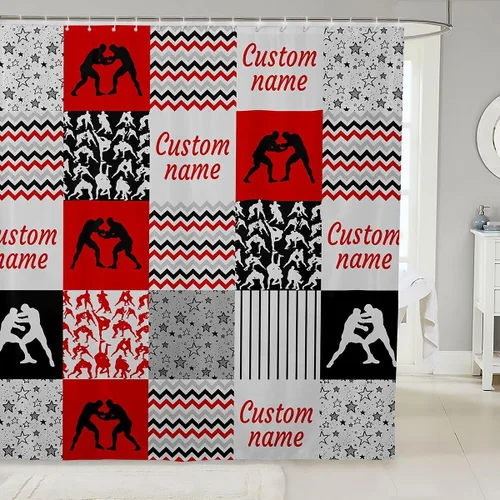 Miniatura 7 de Erosebridal Cortina de ducha personalizada con diseño de motos de nieve, diseño de retazos a cuadros, para niños y hombres, cortina de baño