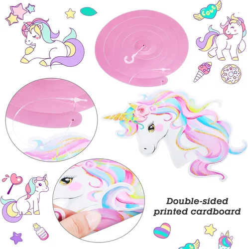 Miniatura 4 de Zonon 51 piezas de unicornio colgante de remolino, decoraciones de unicornio para fiesta de cumpleaños para niñas, suministros de fiesta