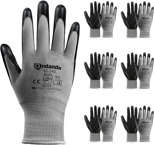 Miniatura 8 de ANDANDA Smart Touch - Guantes de trabajo – 12 pares, ajuste elástico cómodo 3D, revestimiento de nitrilo con agarre, nailon de punto sin costuras