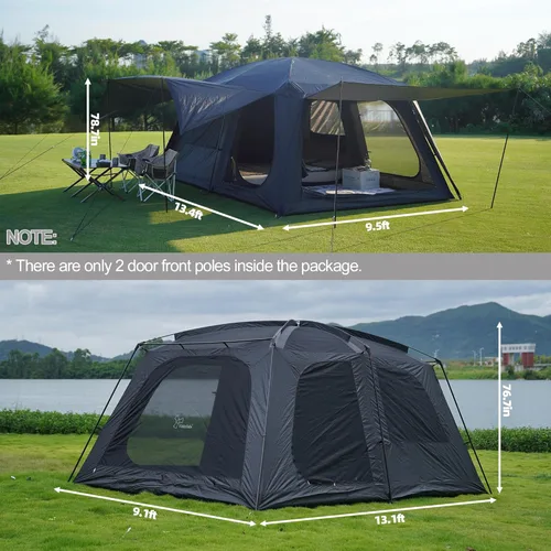 Miniatura 2 de Vidalido Tienda de campaña para 8-10 personas con 3 puertas y 2 habitaciones, tiendas de campaña grandes tipo cabaña familiar, tienda de campaña