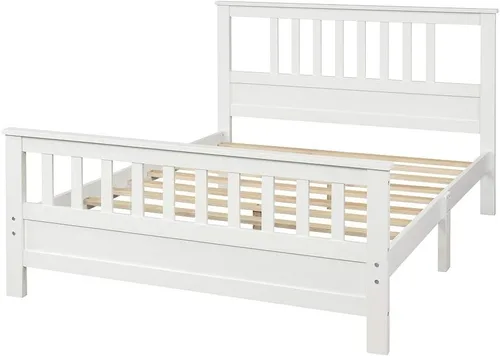 Miniatura 5 de MERITLINE Marco de cama matrimonial, marco de cama de madera con cabecero, no necesita somier (blanco, matrimonial)