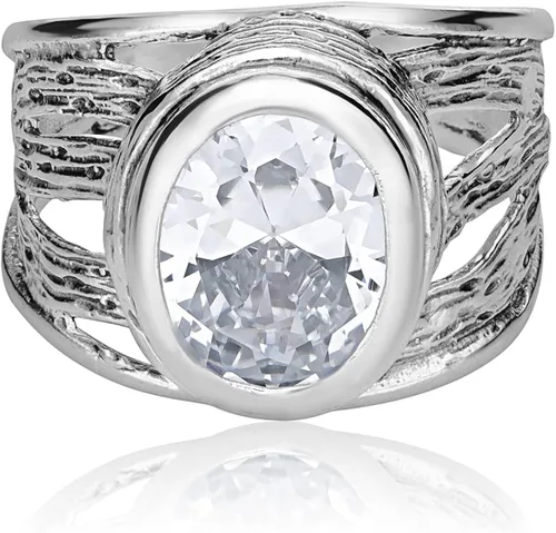 JEAN RACHEL JEWELRY Anillo de plata de ley 925 con un bisel de circonita cúbica transparente ovalada blanca, hipoalergénico, sin níquel ni plomo,