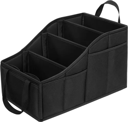 YOHOOLYO Organizador de Asiento de Coche Organizador de Asiento Trasero de Coche con 4 Compartimentos, 4 Portavasos y 7 Bolsillos de Malla para Negro