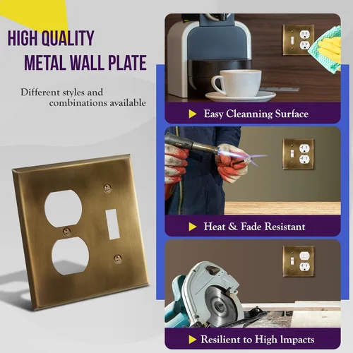 Miniatura 5 de ENERLITES Placa de pared de metal para combinación de interruptor de palanca y receptáculo dúplex, cubierta de salida de acero inoxidable 201