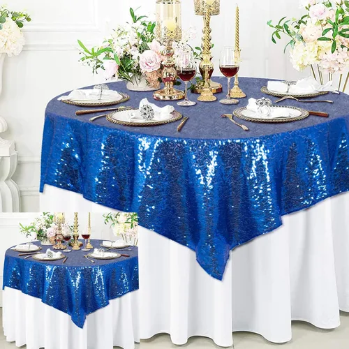 Miniatura 31 de ShinyBeauty Mantel Cuadrado Pequeño de 36 x 36 Pulgadas Mantel de Lentejuelas Azul Bebé Cubierta de Mesa con Purpurina Superposición Cuadrada