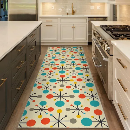 Alfombra Pasillera Retro para Pasillos, Alfombras Pasilleras de Cocina Modernas de Mediados de Siglo Antideslizantes 2'x 6', Alfombra Amarilla