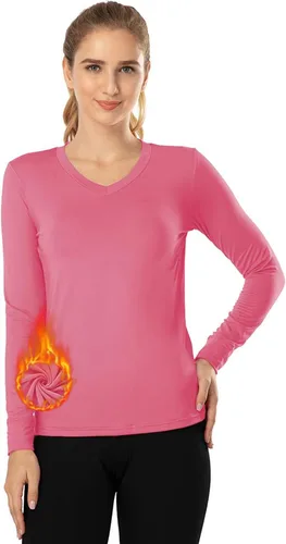 Miniatura 84 de MANCYFIT Tops térmicos para mujer, camisa con forro polar, manga larga, capa base, cuello en V