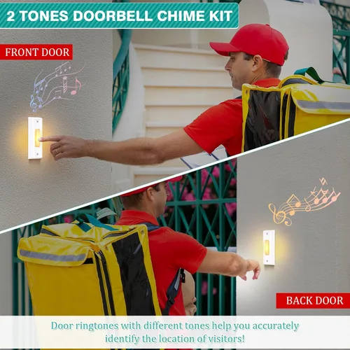 Miniatura 6 de Saillong Timbre de puerta con cable con 2 botones de presión iluminados, kit de timbre de puerta con cable delantero y trasero de 16V 10VA