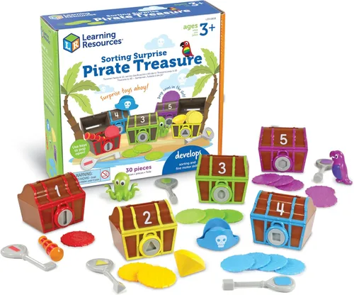 Learning Resources Sorpresa de clasificación Pirata del Tesoro - 30 piezas, a partir de 3 años, juguete de habilidades de clasificación y