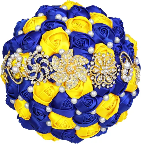 Miniatura 12 de XINNI Broche de oro de lujo de 8 pulgadas, ramo de boda nupcial para novia, dama de honor, ramo de rosas de satén con perlas, color negro y gris