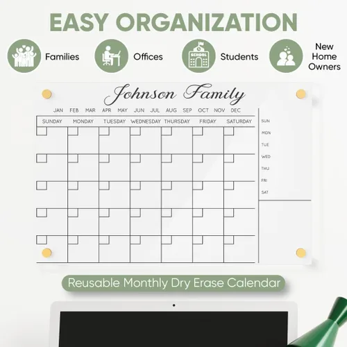 Miniatura 5 de Calendario acrílico personalizado para pared, se envía al día siguiente, hecho en Estados Unidos, planificador de borrado en seco transparente