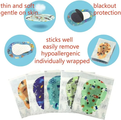 Miniatura 2 de Parches adhesivos para ojos para niños con ojo perezoso, 30+3 parches adicionales, vendajes adhesivos para ambliopía, 5 diseños divertidos
