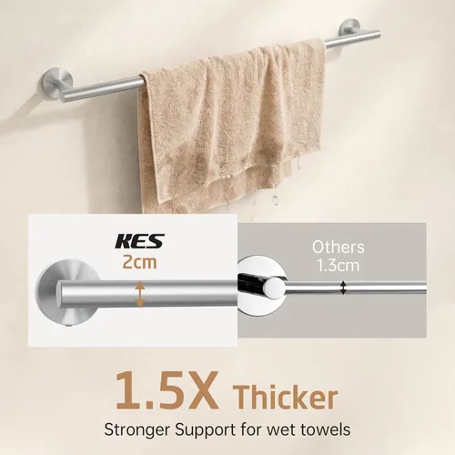 Miniatura 4 de KES Toallero para baños de 21.3 pulgadas, toallero SUS304 de acero inoxidable para montaje en pared, acabado cepillado, longitud total de 23.6