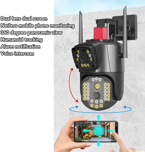Miniatura 2 de Cámara de seguridad de doble lente al aire libre, 360 grados giratoria 1080P impermeable cámara de seguridad al aire libre para estanque de peces