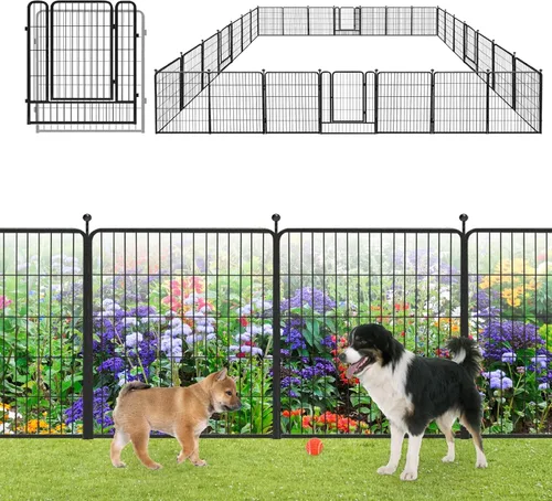 Miniatura 14 de Valla de Jardín con Puerta Cercado de Metal para Patio, 32 pulgadas x 23 pies 10 Paneles de Valla Sin Excavación Paneles de Valla Temporal