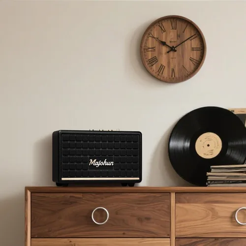 Miniatura 7 de Altavoz Bluetooth 5.4 de madera pico de 100 W, estéreo TWS vintage (negro) Retro style with bass & treble control, AUX & USB input; multiple