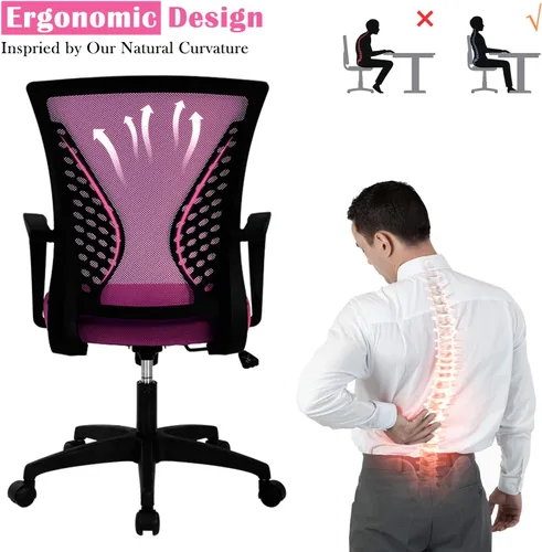 Miniatura 19 de Silla de oficina en casa, silla de escritorio ergonómica, respaldo medio, silla de computadora de PC con soporte lumbar y reposabrazos, silla