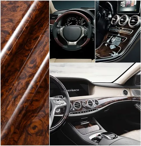 Miniatura 5 de Funda para volante de automóvil segmentado de grano de madera con forro antideslizante, ajuste universal para la mayoría de accesorios interiores